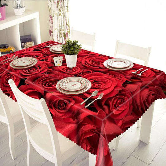 Red Romantic Roses Pattern 3D Tablecloth