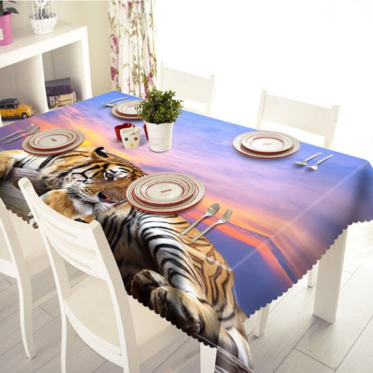 Leisurely Polyester Tiger Pattern 3D Tablecloth