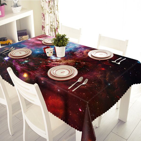 Rote 3D-Tischdecke aus Polyester mit Galaxiemuster