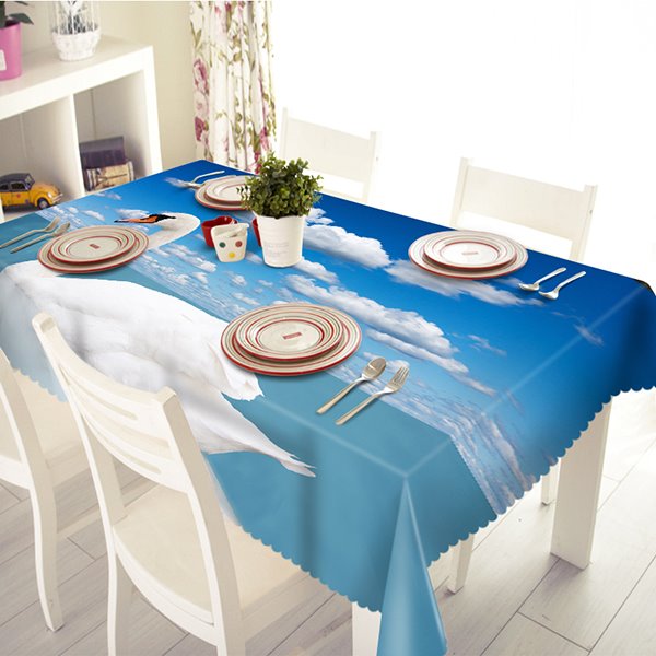 Blue Sky and White Swan Pattern 3D Tablecloth