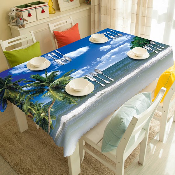 Wonderful Polyester Seaside Scenery Pattern 3D Tablecloth