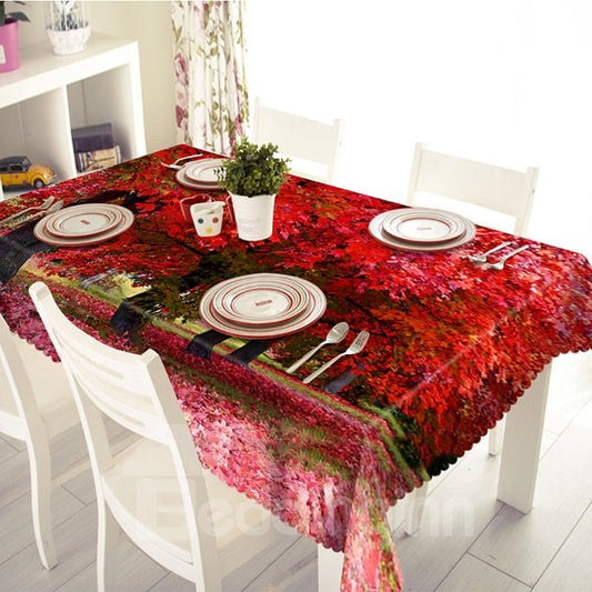 Amazing Polyester Red 3D Maple Pattern Tablecloth