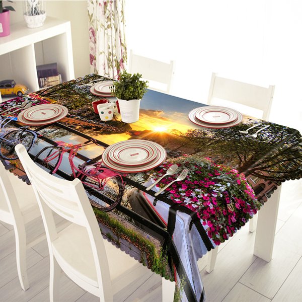Gorgeous Countryside Sunset River Scenery Pattern 3D Tablecloth