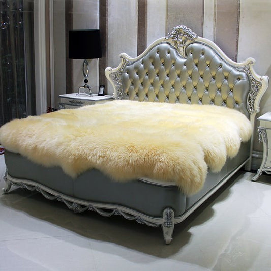 Solid-colored Noble Long Wool Sheepskin Beige Blanket