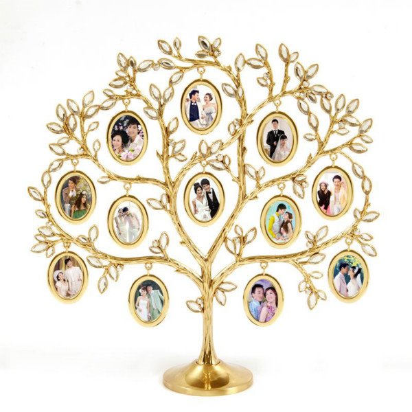 Marco de fotos de mesa decorativa con forma de árbol hermoso dorado