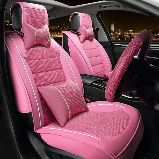 Girly Textured Pink Color Design And Attractive Universal Car Seat Cover