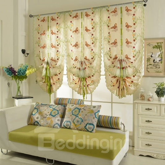 Colorful Butterflies Embroidery Semi-Blackout Tied-Up Roman Shades