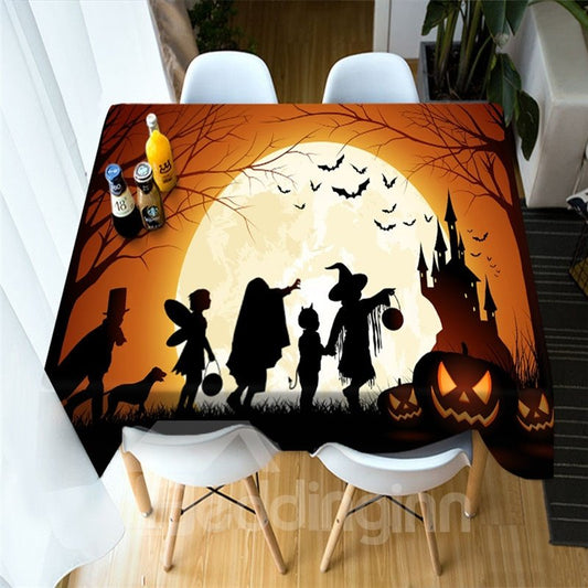 3D-Kürbis und Hexe feiern Halloween-Druck, Polyester-Tischdecke