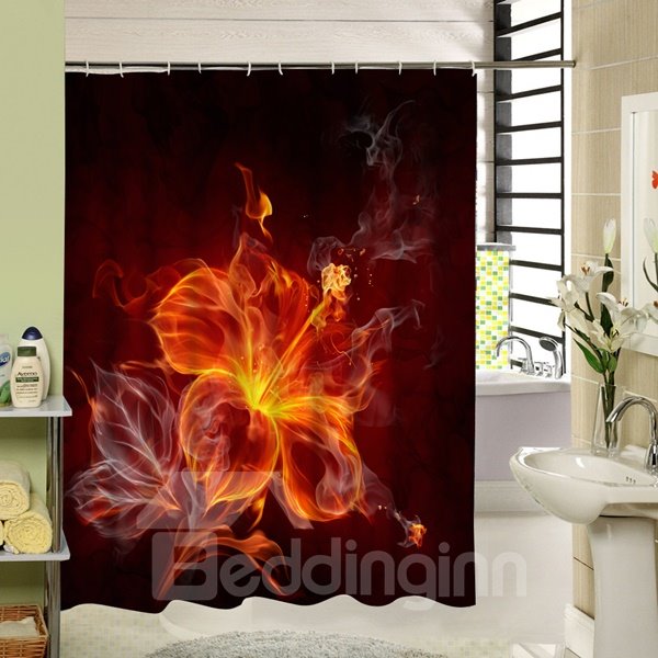 Fire Flower Printing 3D Waterproof Polyester Shower Curtain
