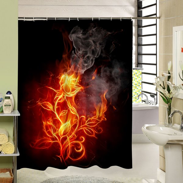 Interesting Fire Rose Printing 3D Bathroom Shower Curtain