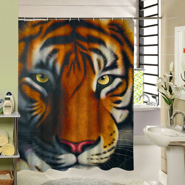 3D Siberian Tiger Face Printed Polyester Brown Shower Curtain