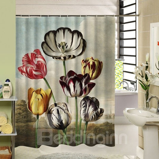 Cortina de ducha con decoración de baño 3D con estampado de flores de colores extraños