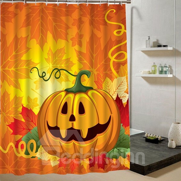 Cartoon Pumpkin Lanterns Halloween Theme 3D Printing Shower Curtain