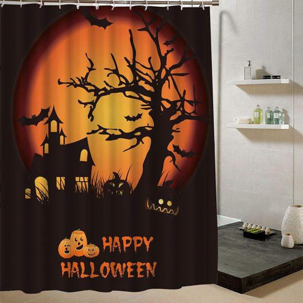 Cortina de ducha con impresión 3D de cartel de Halloween de casa encantada aterradora