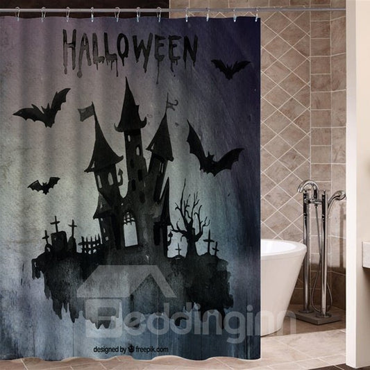 Somber Dark Castle Shadow Halloween Poster 3D Printing Shower Curtain