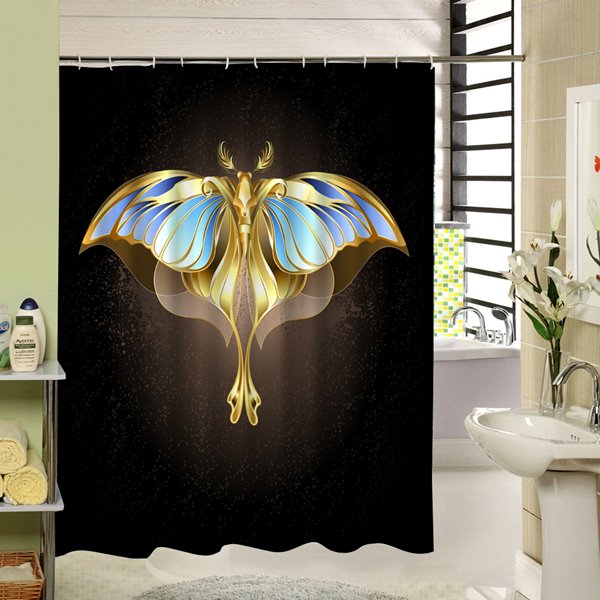 Cortina de ducha de baño con estampado de hombre mariposa extraña dorada