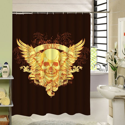 3D Skull With Wings Printed Polyester Brown Shower Curtain