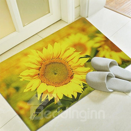 Alfombra de baño con resistencia al deslizamiento 3D con estampado de girasol dorado vivo