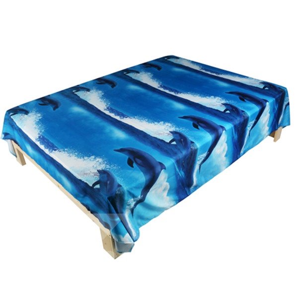 Preciosa sábana encimera 3D con estampado de delfines azules