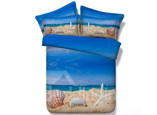Starfish and Shell Printed 3D 4-Piece Bedding Sets/Duvet Covers