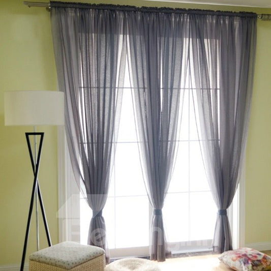 Concise Solid Grey One Panels Custom Sheer Curtain