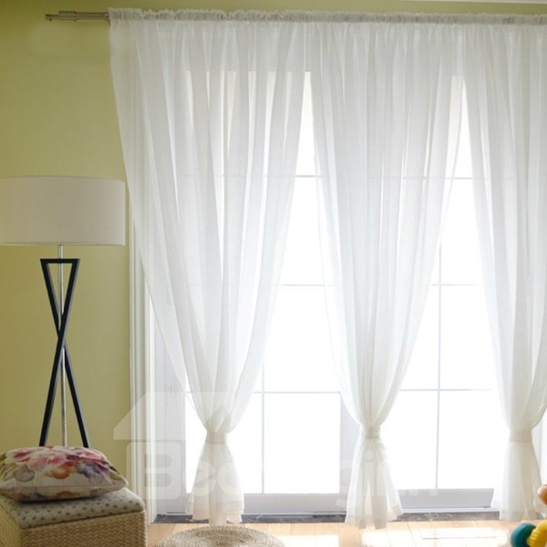 Cortina transparente blanca sólida, elegante y moderna, 1 panel, cortina personalizada