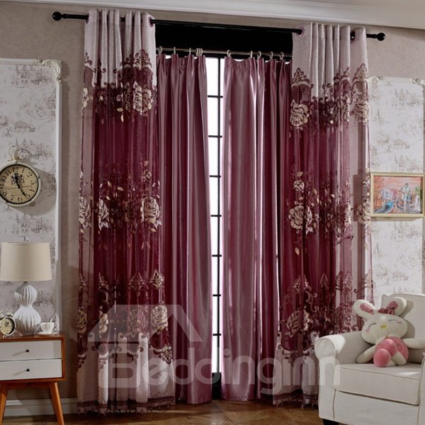 Hermosa cortina superior con ojales de tela de sombreado de color púrpura sólido