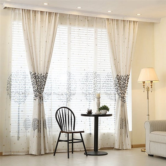 Conjuntos de cortinas transparentes y tela de sombreado con estampado de árboles grises concisos