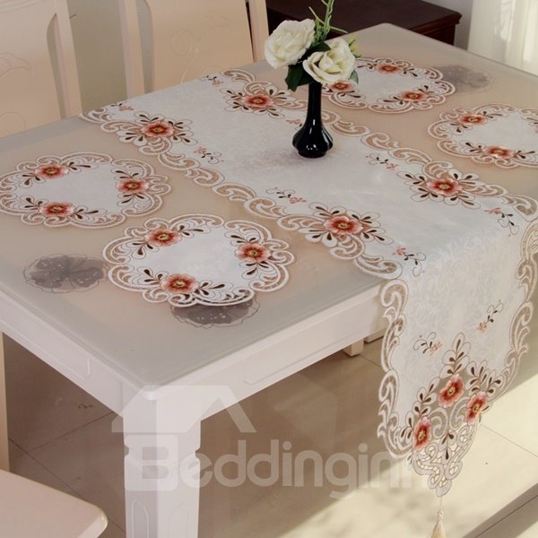 Modern Fashion Polyester Embroidery Flower Crochet Dining Table Runner