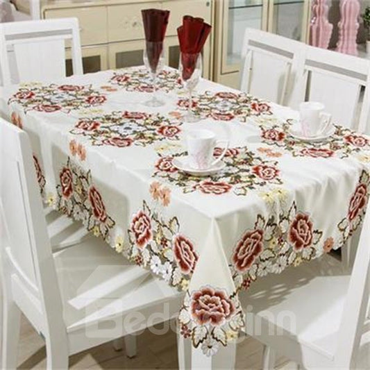 Practical Polyester Embroidery Chrysanthemum Pattern Home Decoration Tablecloth
