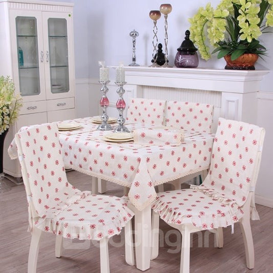 Preciosa forma rectangular de poliéster con mantel de comedor con estampado de pequeñas flores 