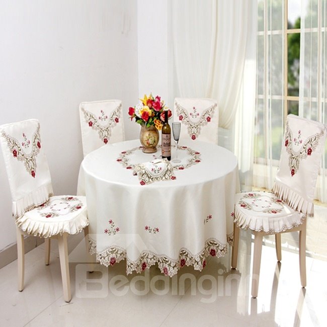 Round Polyester Washable Embroidery Flower Lace Home Decoration Tablecloth