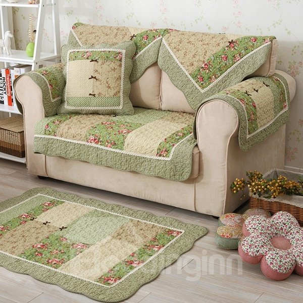 Fundas de sofá de cojín verde de estilo campestre con bordado tridimensional hecho a mano de algodón de invierno