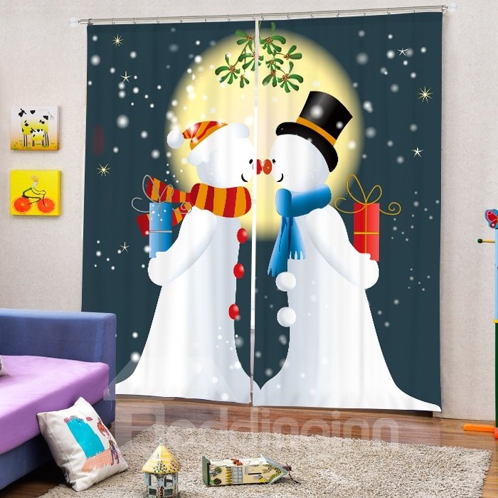 Couple Snowman Lover Printing Christmas Theme 3D Curtain