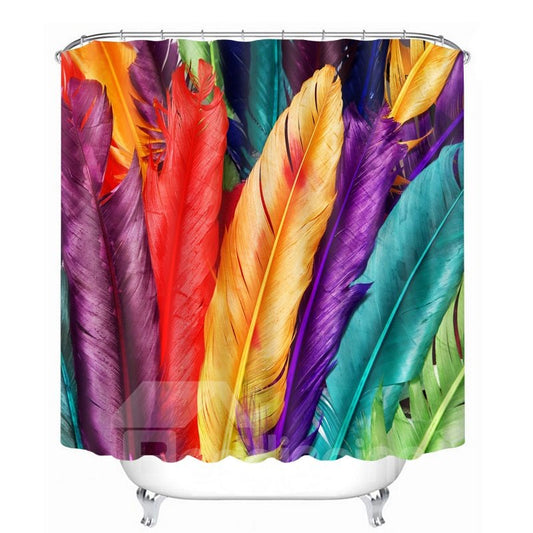 Cortina de ducha 3D impermeable y ecológica de poliéster con estampado de plumas de colores