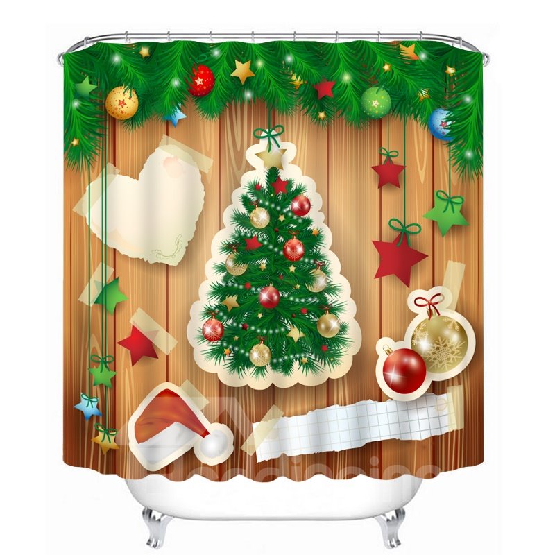 Apliques creativos árbol de Navidad y decoración impresión impresión tema navideño baño cortina de ducha 3D