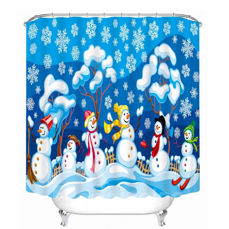 Cute Cartoon Snowmen Playing Printing Christmas Theme Bathroom 3D Shower Curtain