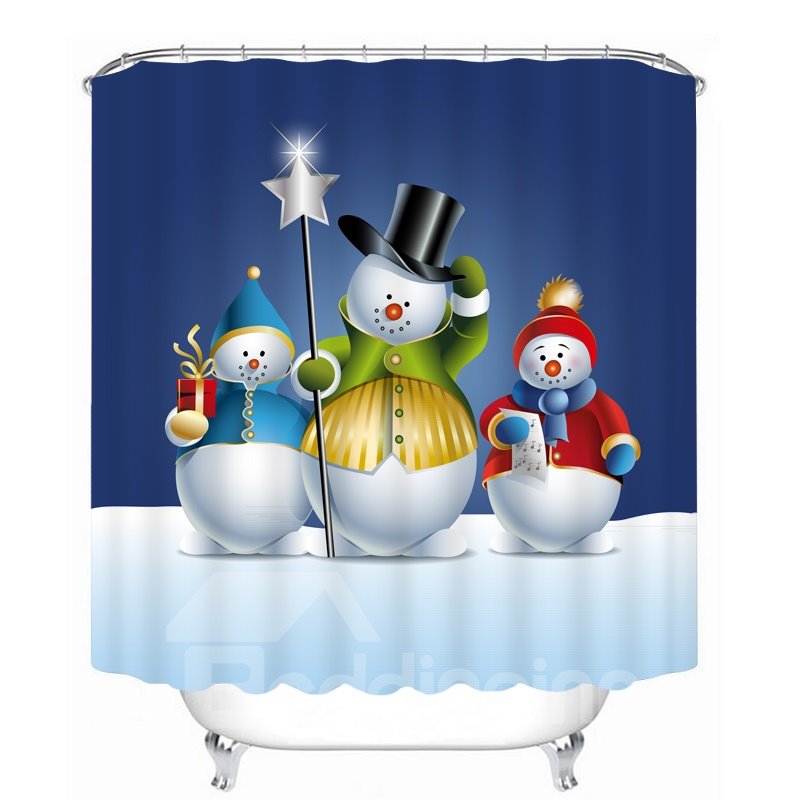 Three Lovely Snowmen Printing Bathroom 3D Shower Curtain