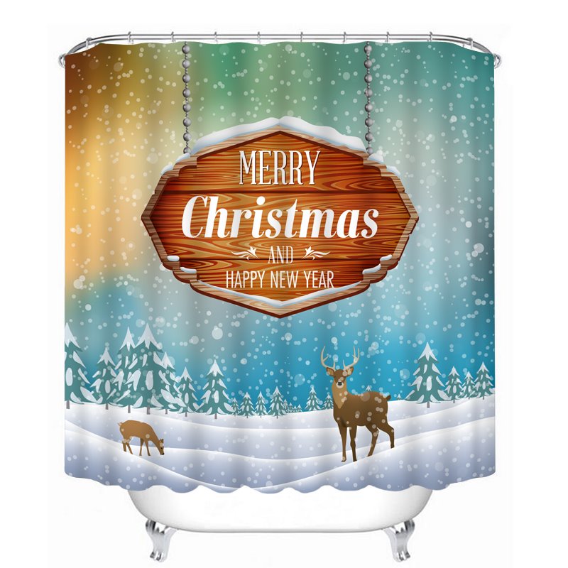 Reindeer in the Snow Printing Christmas Theme Bathroom 3D Shower Curtain