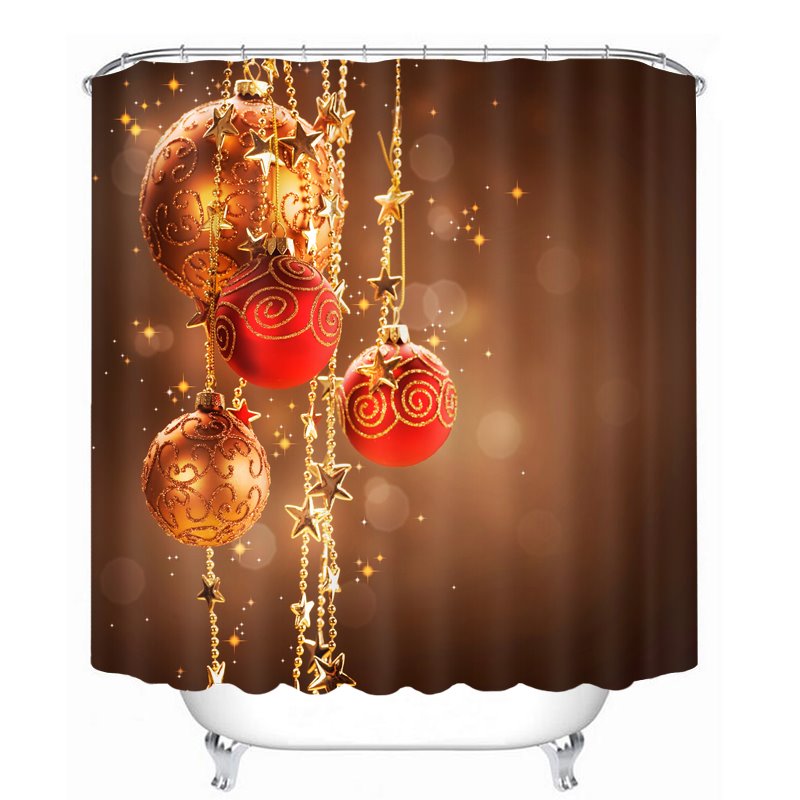 Dreamlike Red Christmas Balls Decor Printing Christmas Theme Bathroom 3D Shower Curtain
