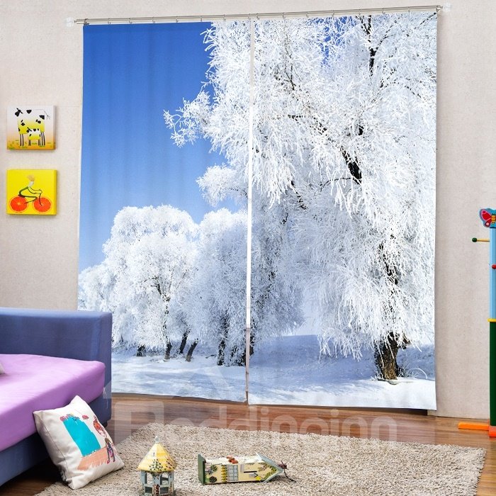 Increíble cortina 3D con impresión de bosque nevado