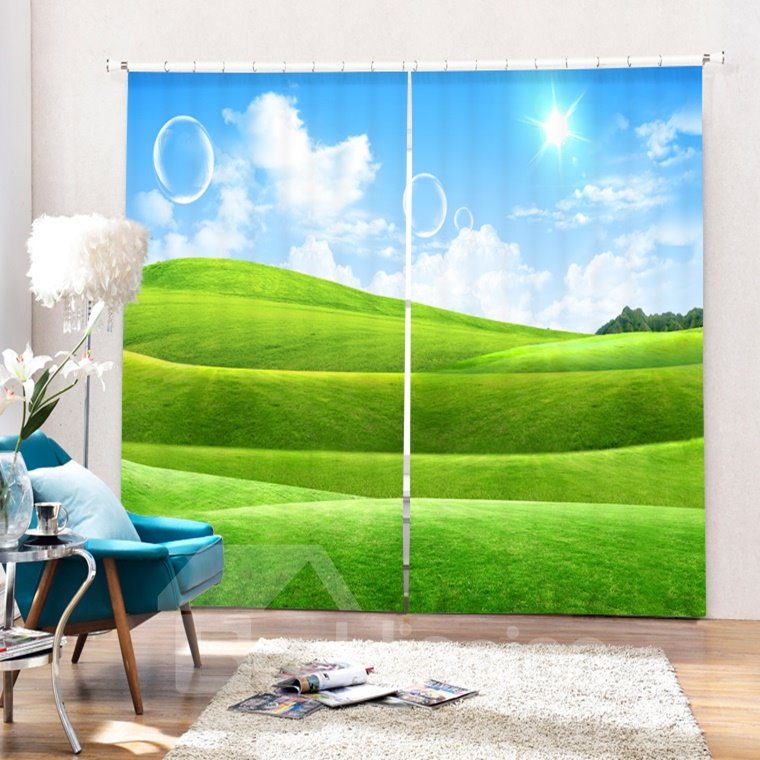 The Green Pastures in Sunny Day Printing 3D Curtain