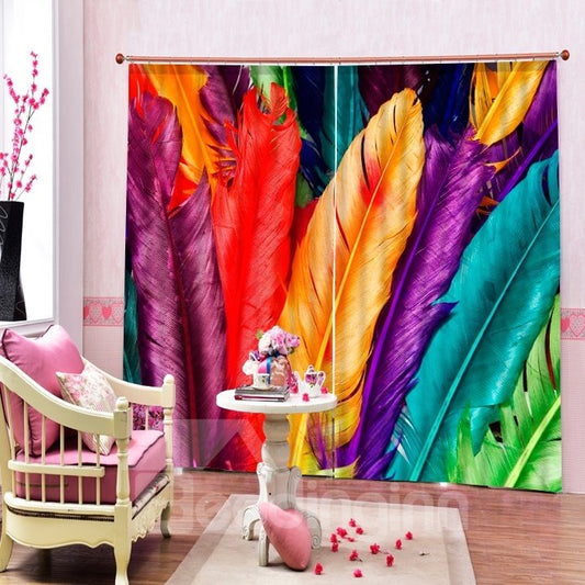 Colorful Animals Feathers Printing Bedroom Window 3D Decorative Custom Curtain