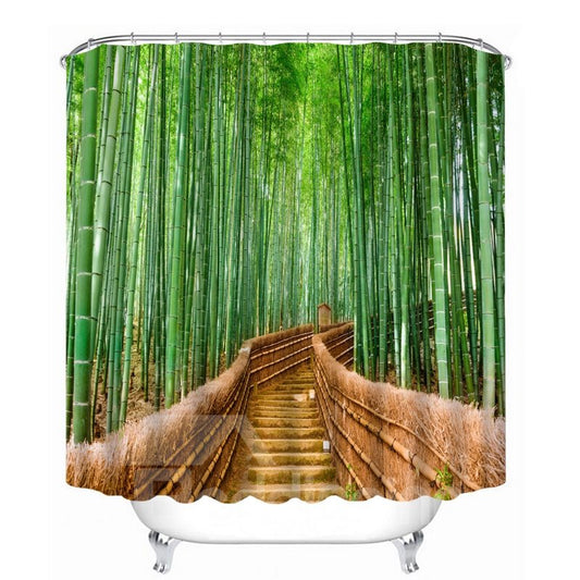 Green Bamboo on both Sides of the Path Printing 3D Shower Curtain
