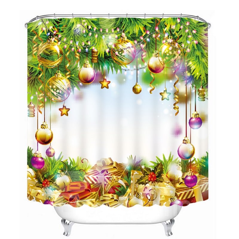 Regalos debajo del árbol de Navidad con decoraciones que imprimen cortina de ducha 3D con tema navideño