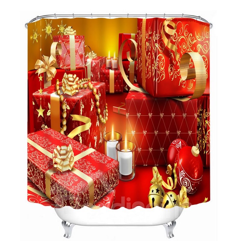 Cortina de ducha 3D con tema navideño con impresión de regalos y dulces navideños