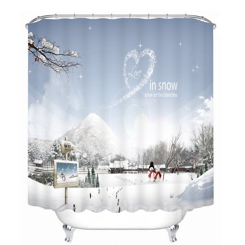 Pareja de muñecos de nieve amor en la nieve impresión tema navideño cortina de ducha 3D