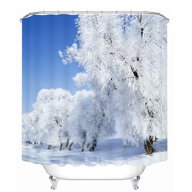 Increíble cortina de ducha 3D para baño con impresión de bosque nevado