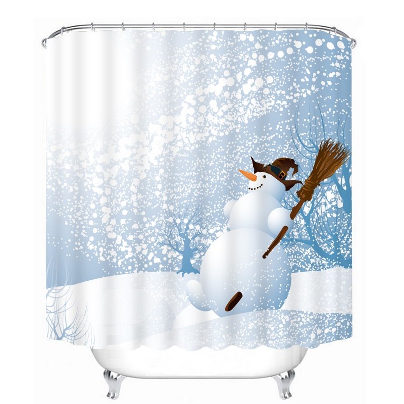 Cortina de ducha 3D para baño con tema navideño con estampado de muñeco de nieve y bruja de dibujos animados