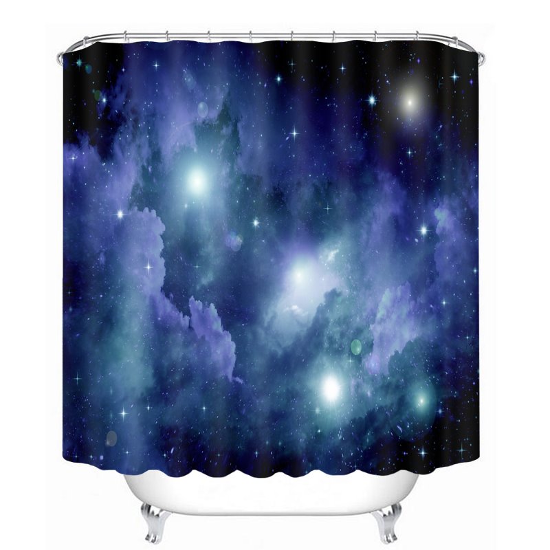 Cortina de ducha 3D para baño con tema de galaxia con impresión de cielo nocturno brillante